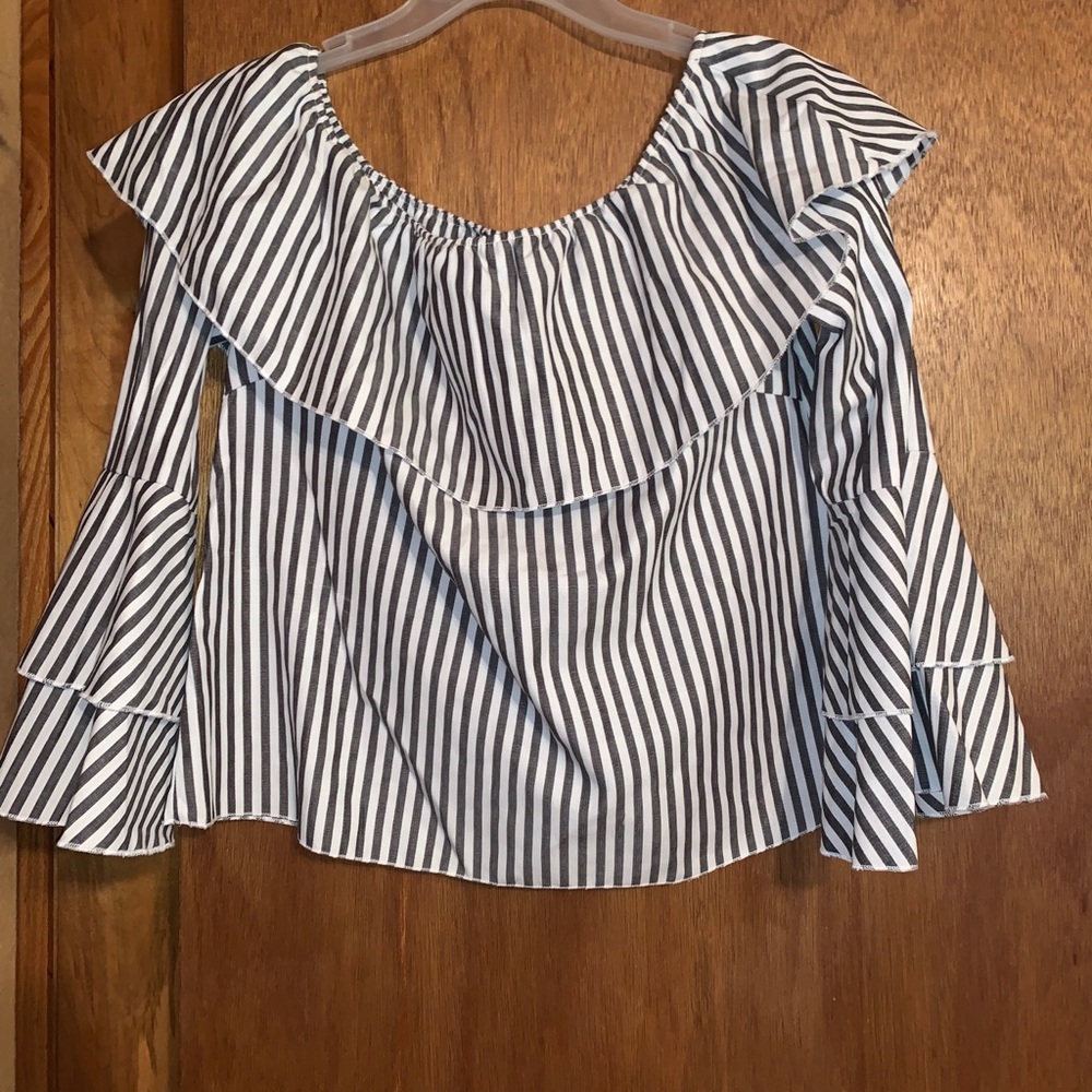 White and grey striped long sleeve top